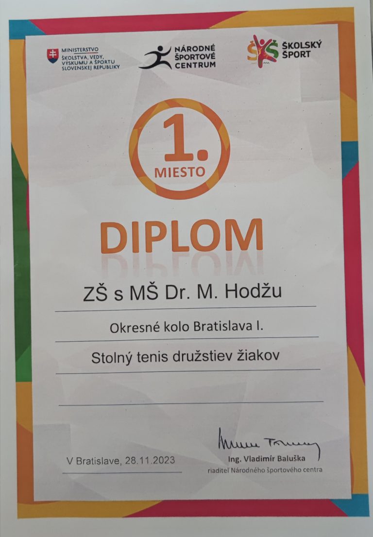 1. miesto v okresnom kole stolnotenisovej súťaže
